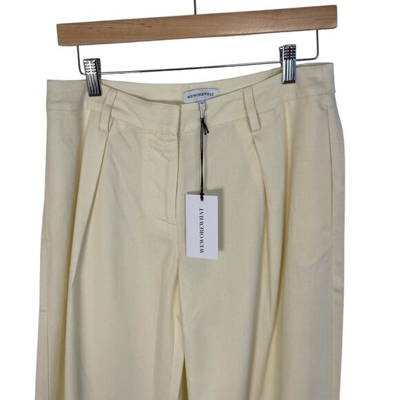 NWT WeWoreWhat x Revolve Women's Size 00 Off White Linen Blend Ivory Trousers - Picture 2 of 8